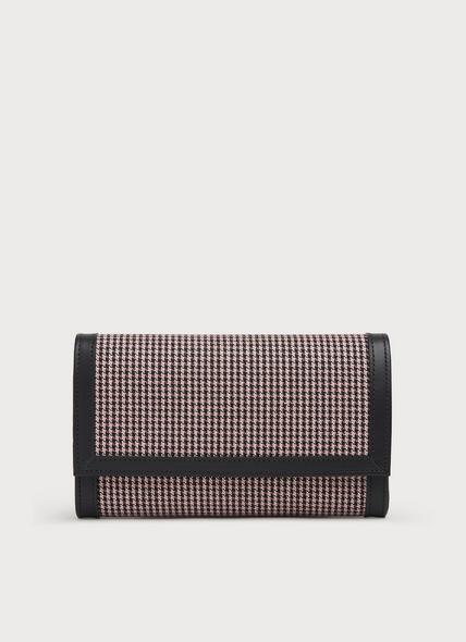 Dayana Coral & Black Houndstooth & Leather Clutch