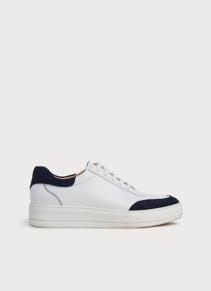 Teddy White Leather & Navy Suede Flatform Trainers
