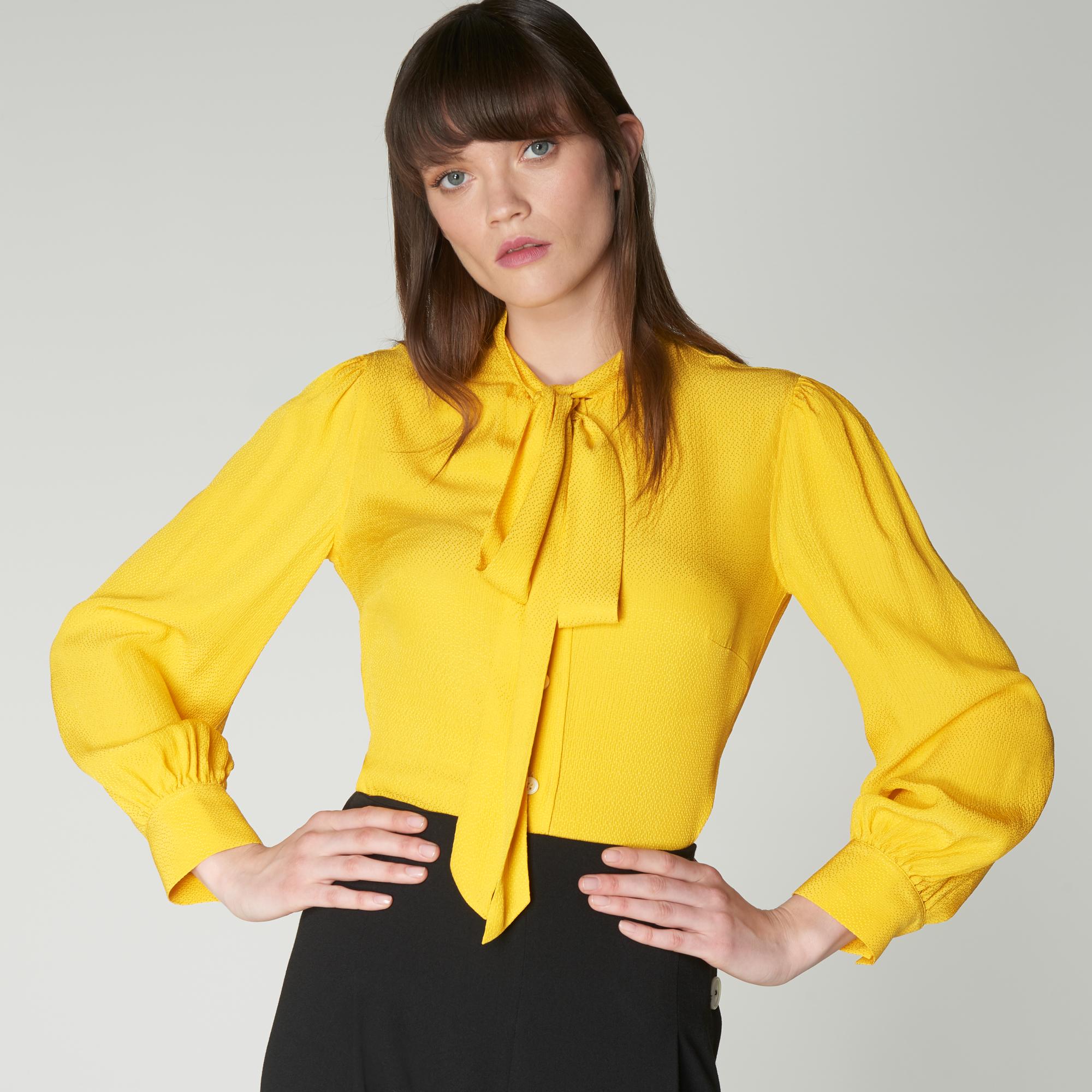 yellow pussybow blouse