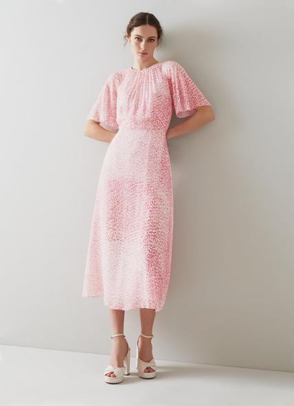 Elowen Pink Animal Print Midi Dress
