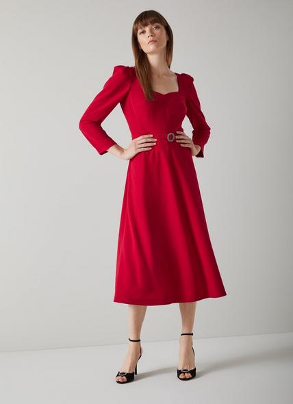 Katerina Raspberry Crepe Belted Dress