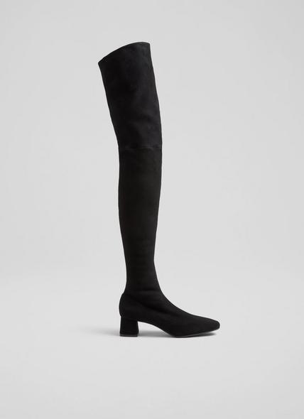 Daniela Black Stretch Suede Over-The-Knee Boots