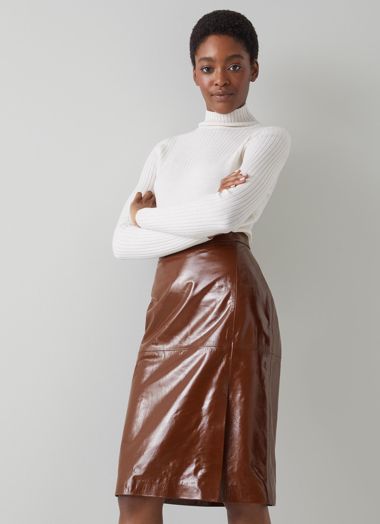 brown croc leather skirt