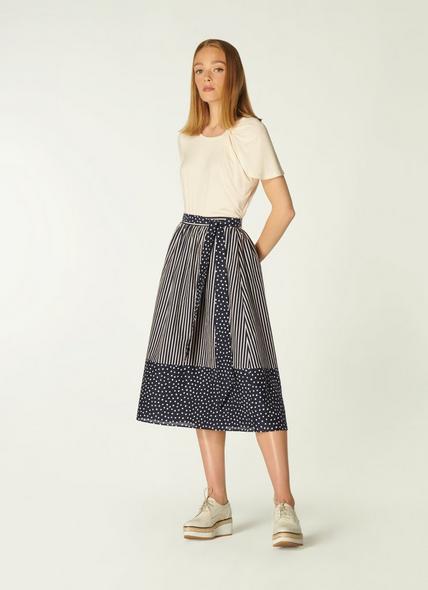Smith Navy and Cream Stripe Print Cotton-Silk Skirt