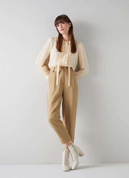 Amy Camel Pleat Front Trousers