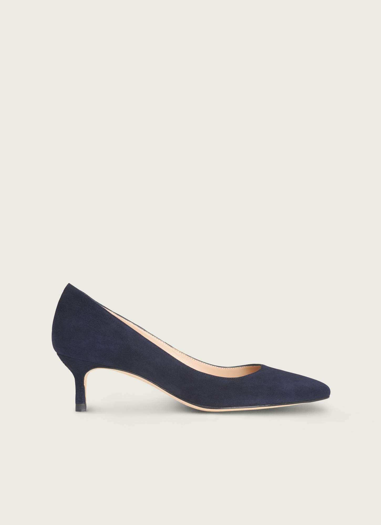 navy blue suede kitten heels