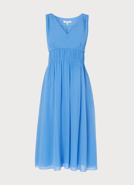 Greca Blue Silk Midi Dress