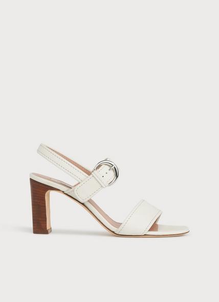 Natalie Off-White Leather Buckle Sandals