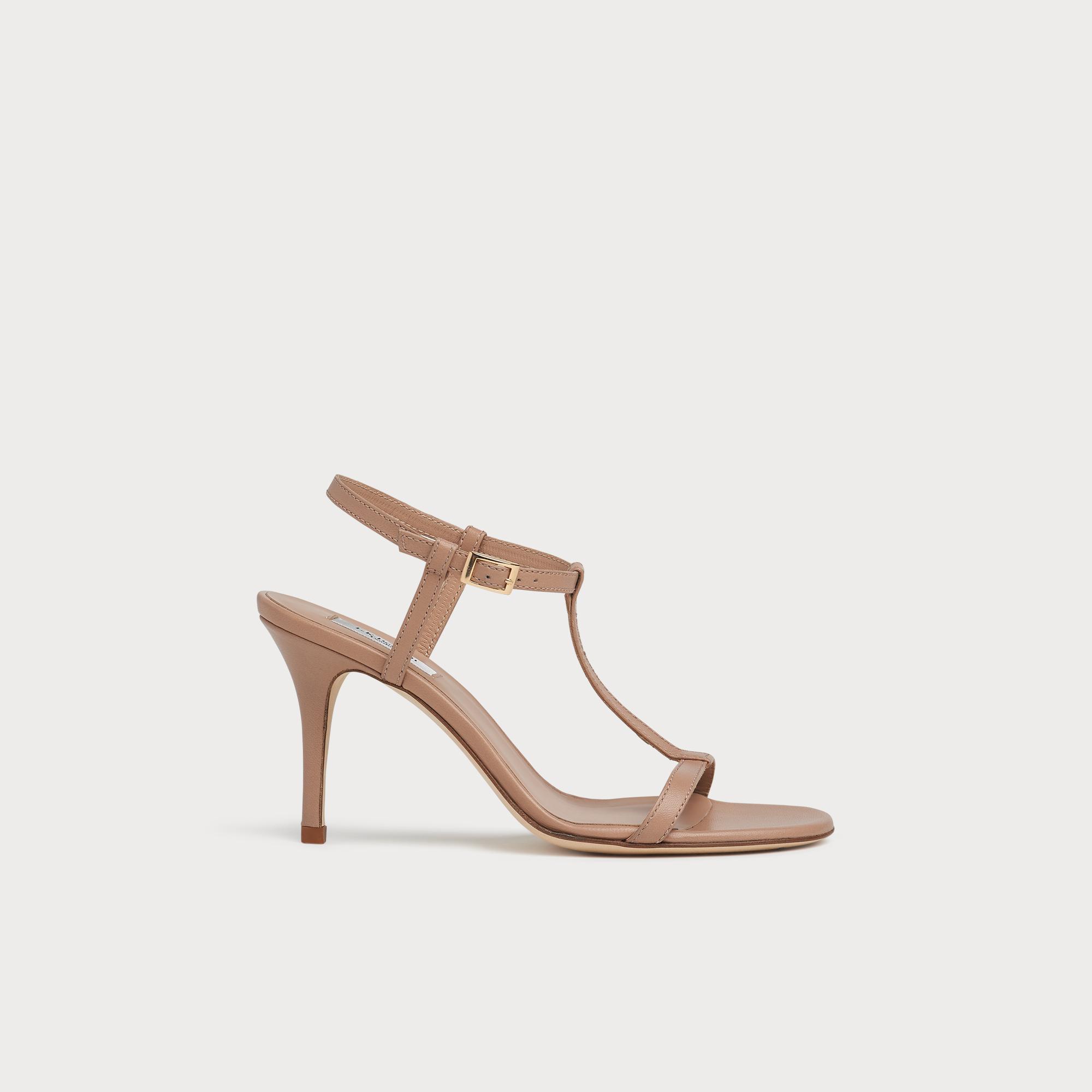 North Beige Leather T-Bar Sandals 