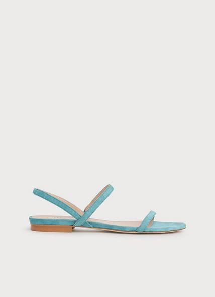 River Blue Suede Two-Strap Flat Sandals