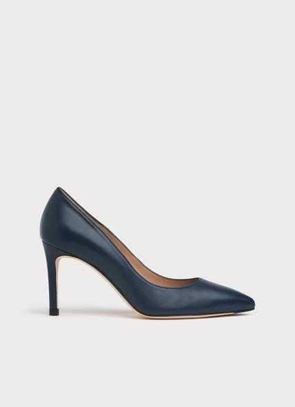 Floret Navy Leather Pointed Toe Courts