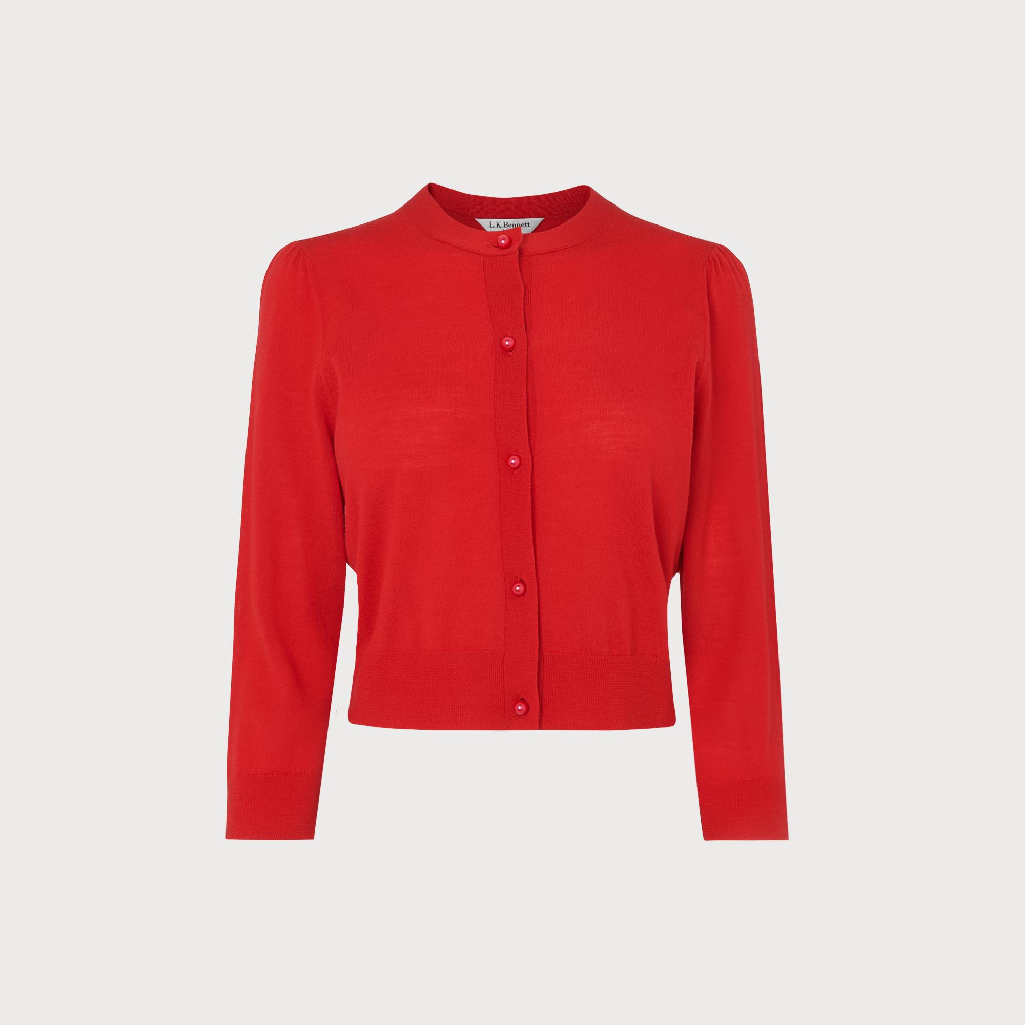 Ella Red Merino Wool Cropped Cardigan