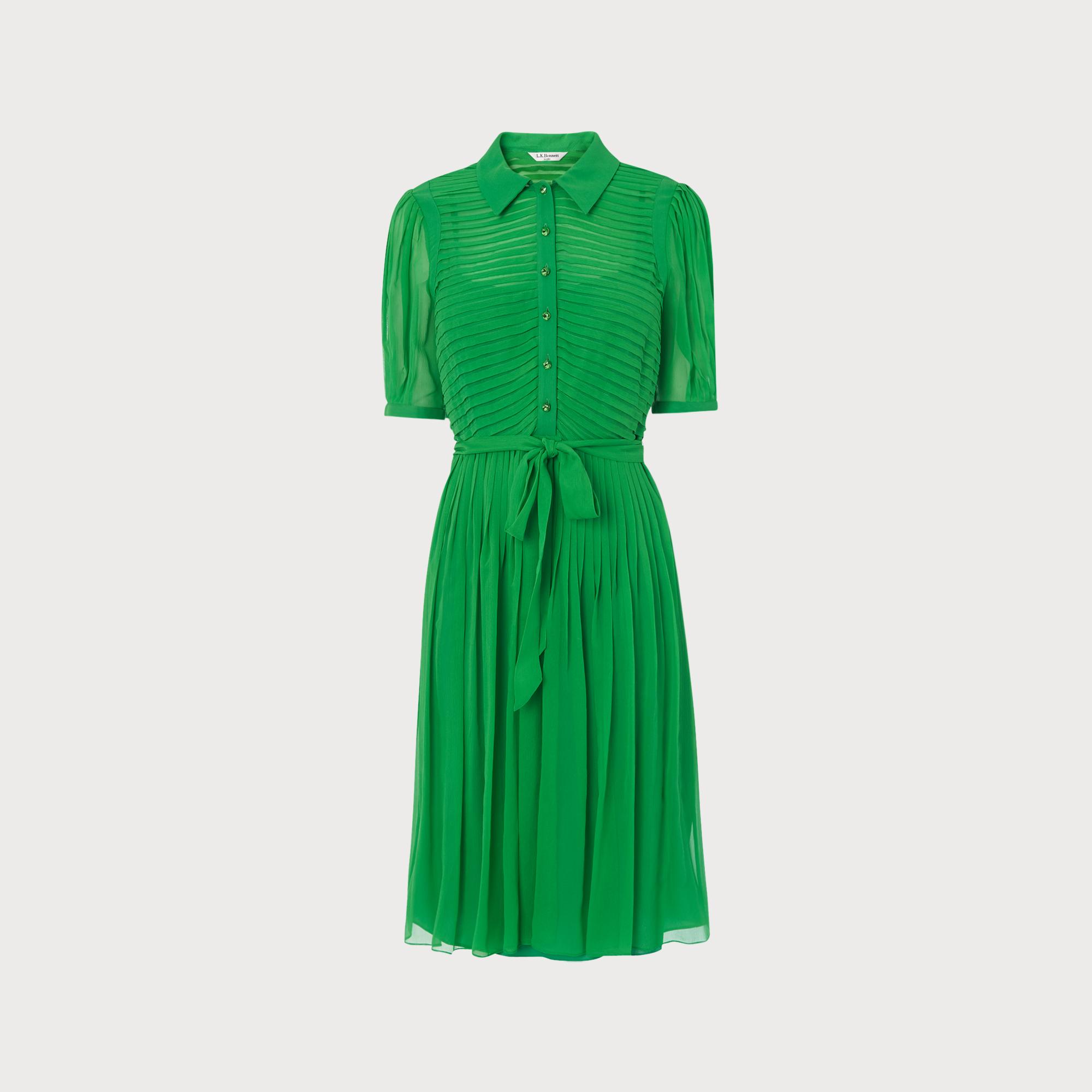 green silk shirt dress