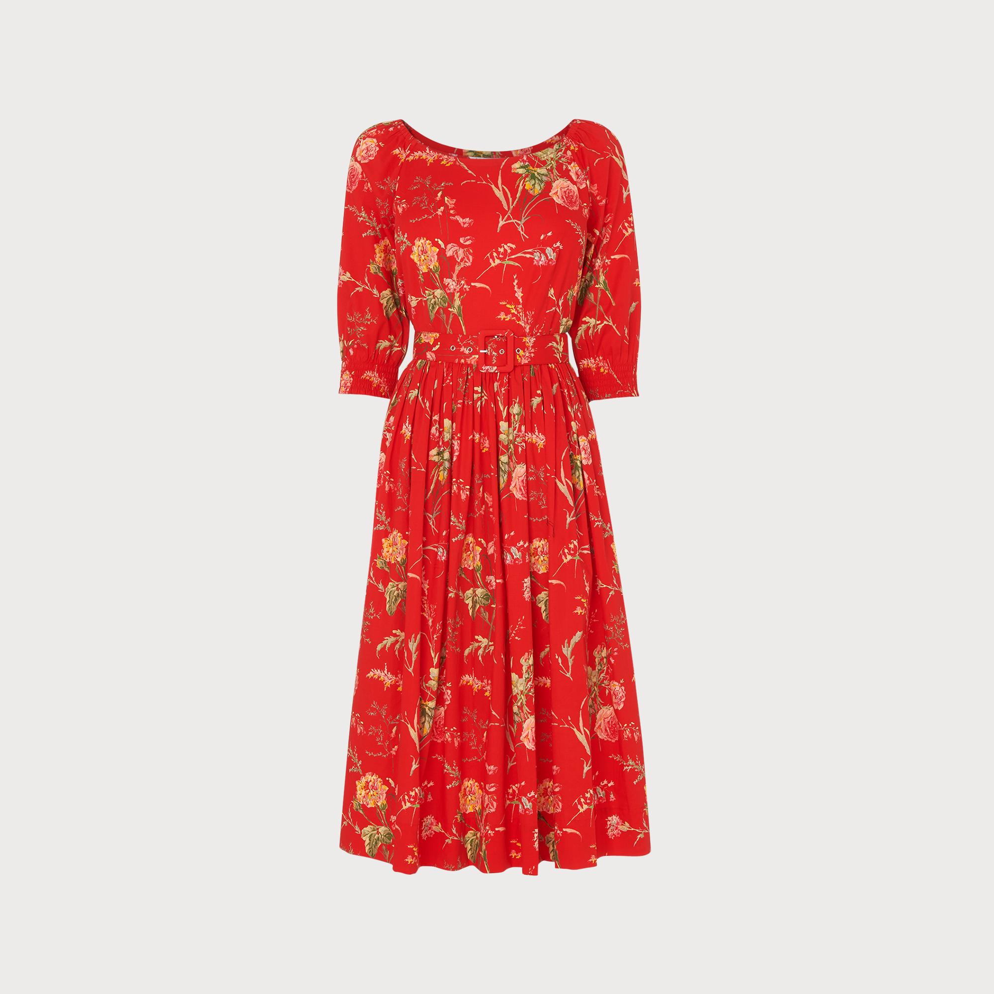 Rosey Red Roseau Print Cotton Dress