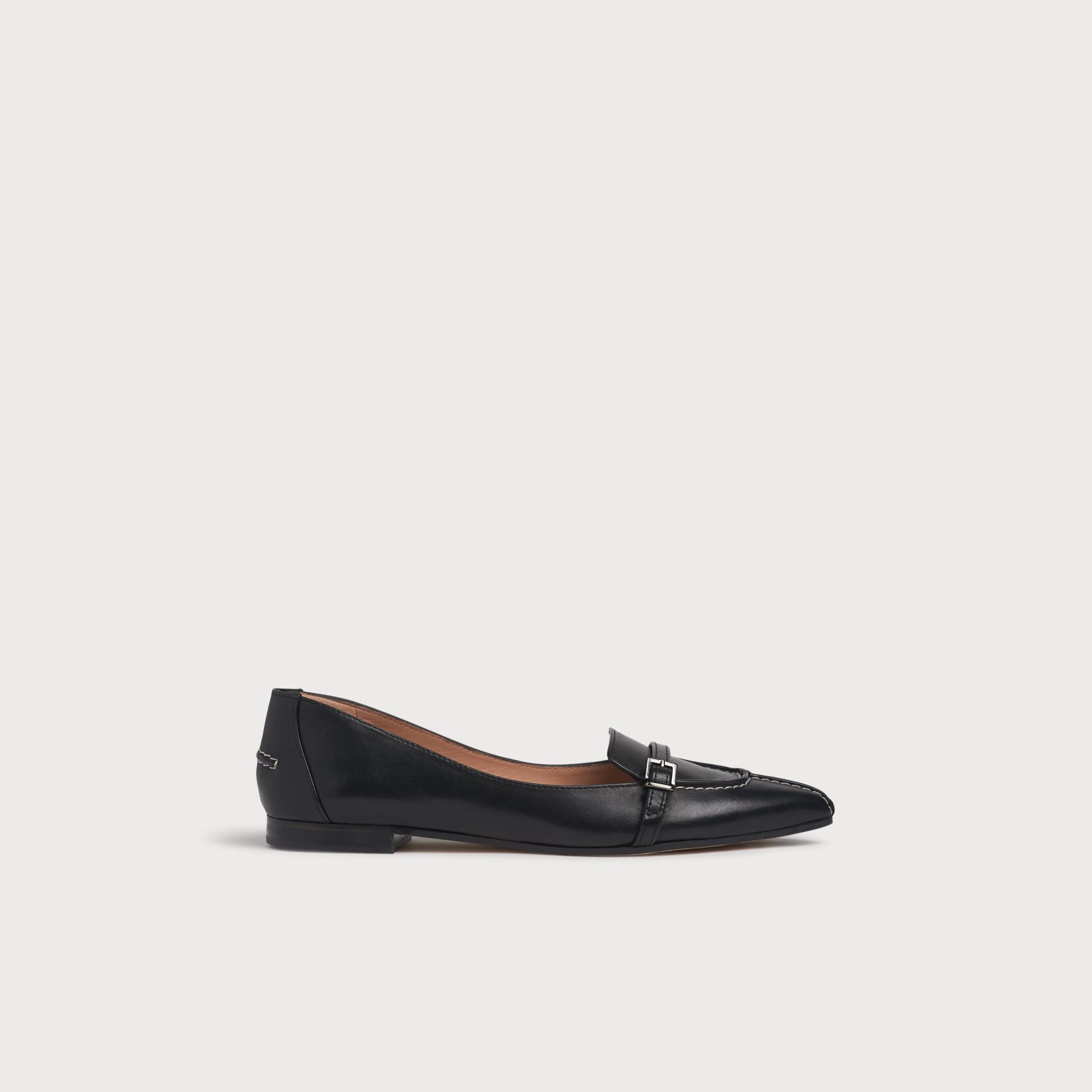 Paris Black Leather Buckle Flats