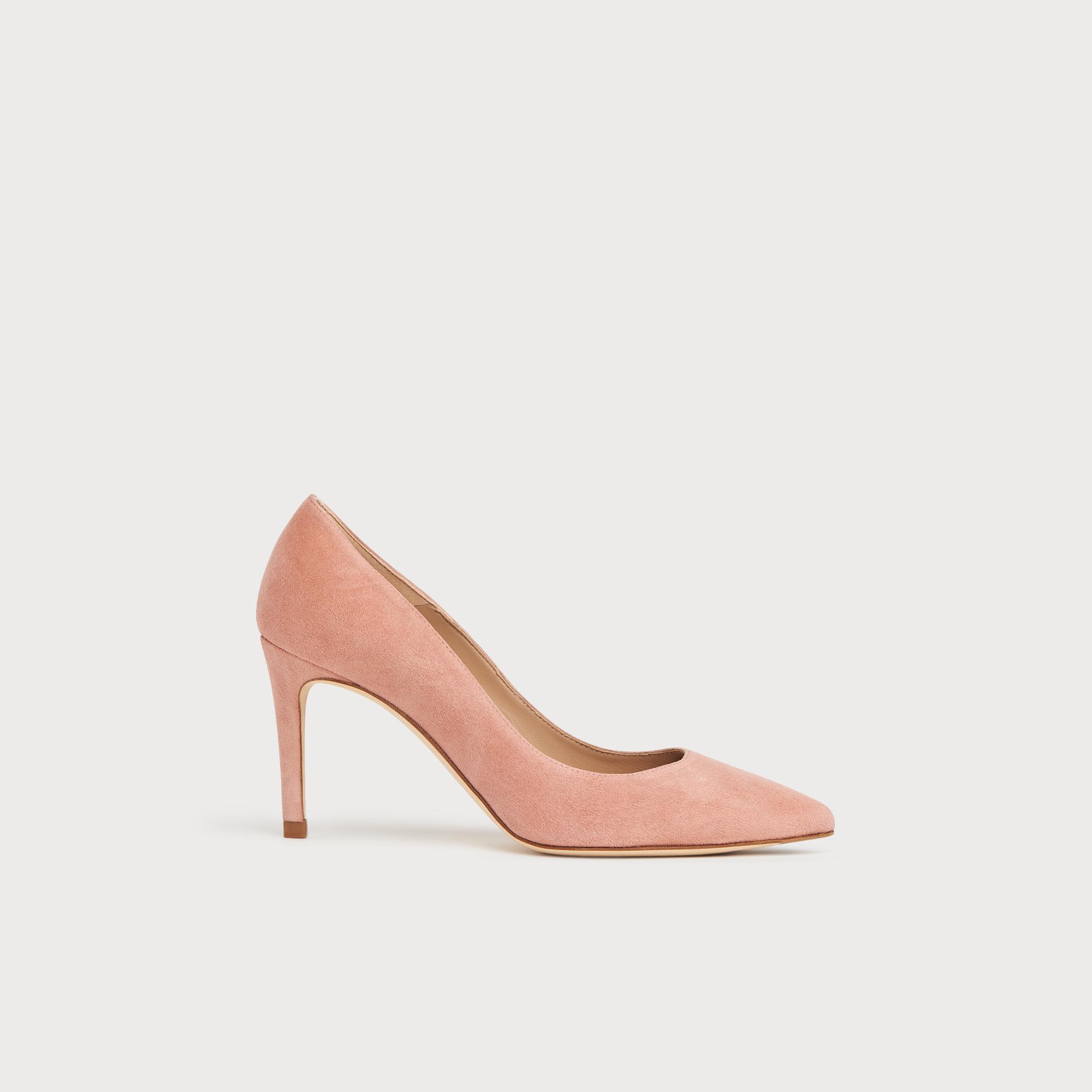 suede pink court shoes