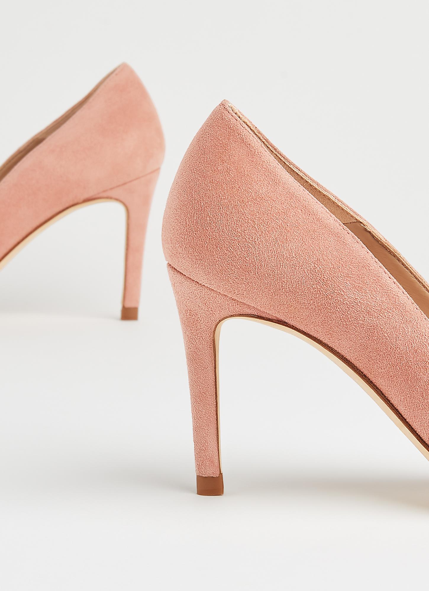 pink suede court shoes