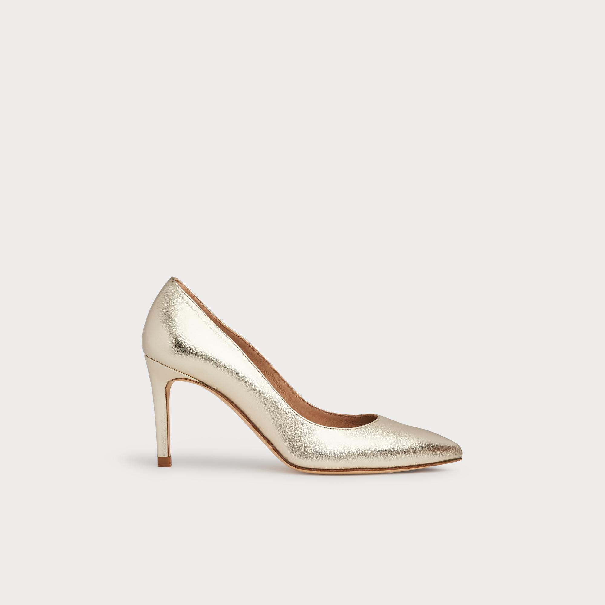 gold leather court shoes
