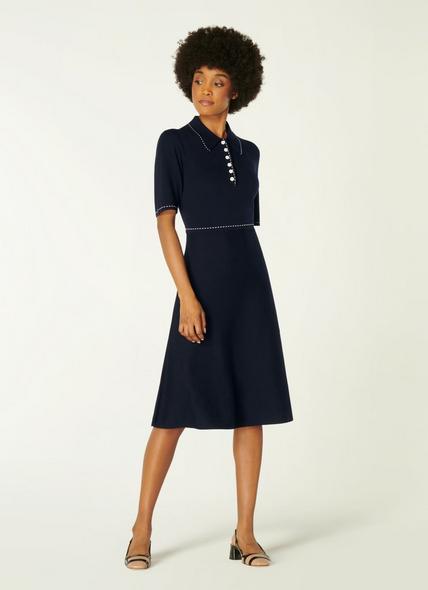 Liv Navy Cotton-Merino Wool Knitted Dress