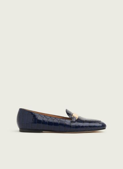 Primrose Navy Croc-Effect Leather Loafers