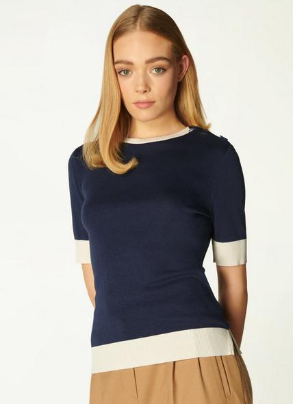 Andie Navy and Cream Jersey Top
