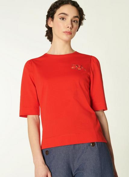 Debbie Red Cotton Poppy Print T-Shirt