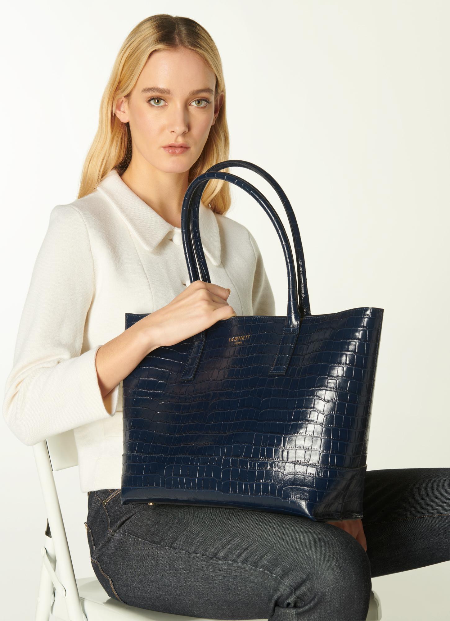 Lacey Navy Croc-Effect Leather Tote Bag 