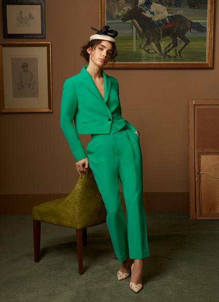 Marta Green Linen-Blend Trousers