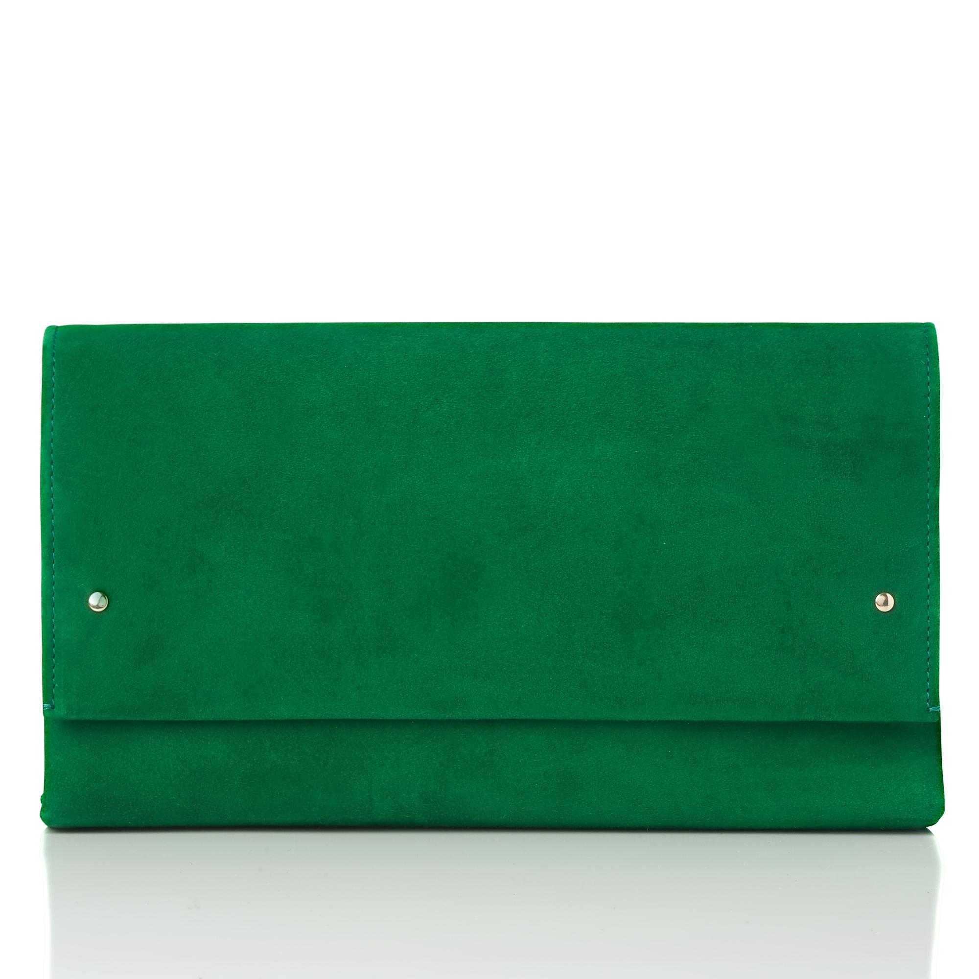 Madeline Green Suede Clutch