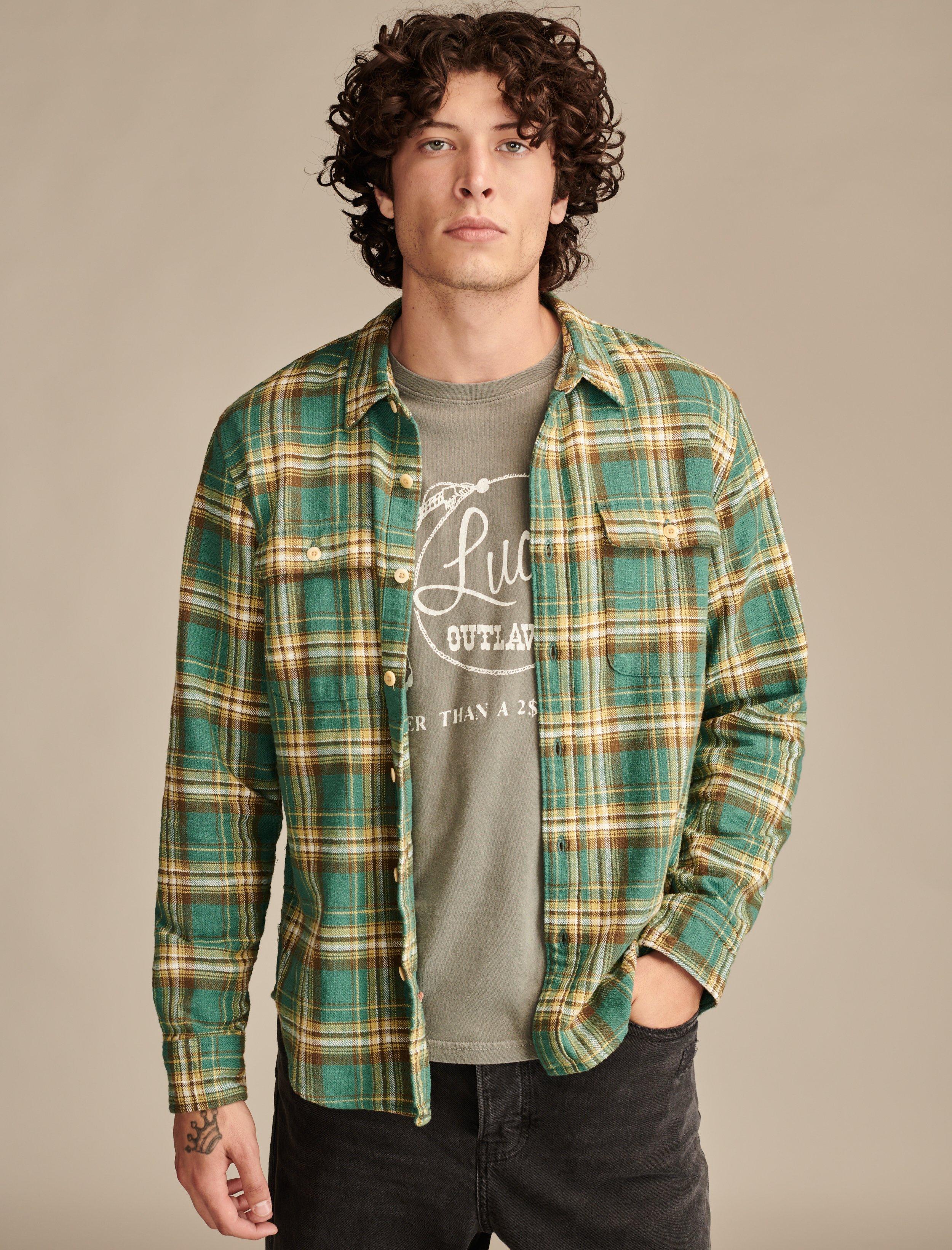 BIG SLUB TWILL PLAID LONG SLEEVE UTILITY SHIRT