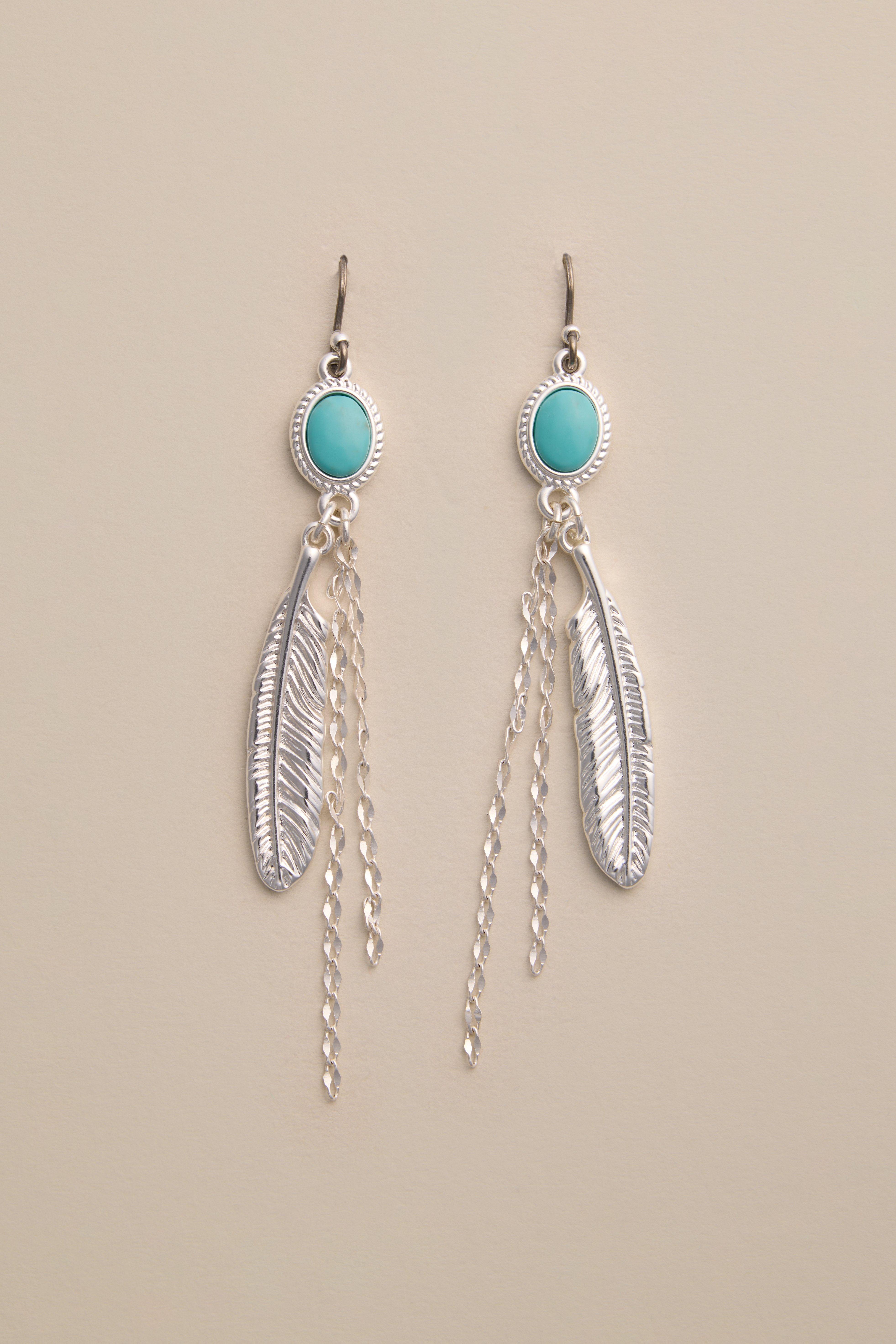 TURQ FEATHER DROP EARRINGS