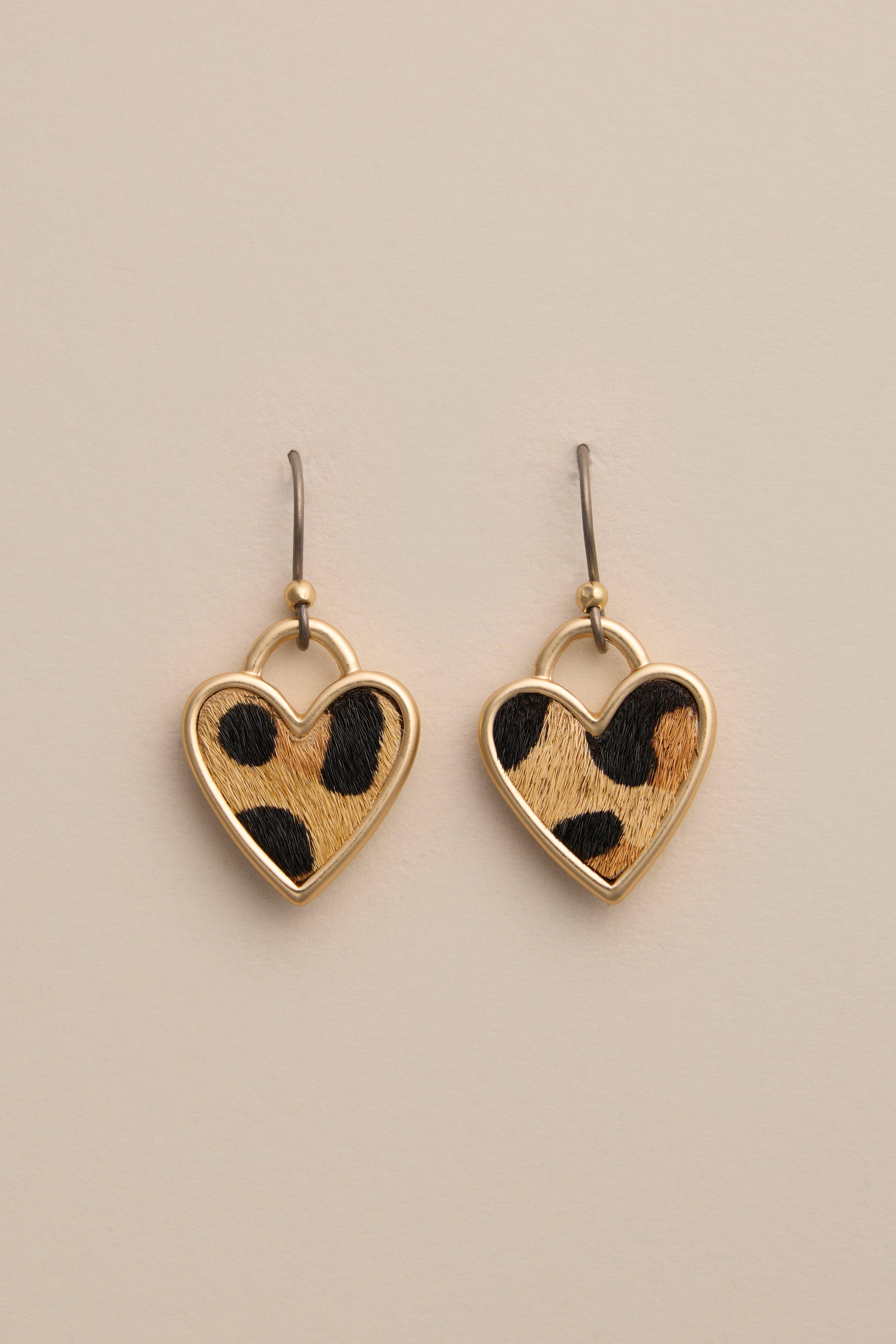 HEART LEOPARD DROP EARRINGS