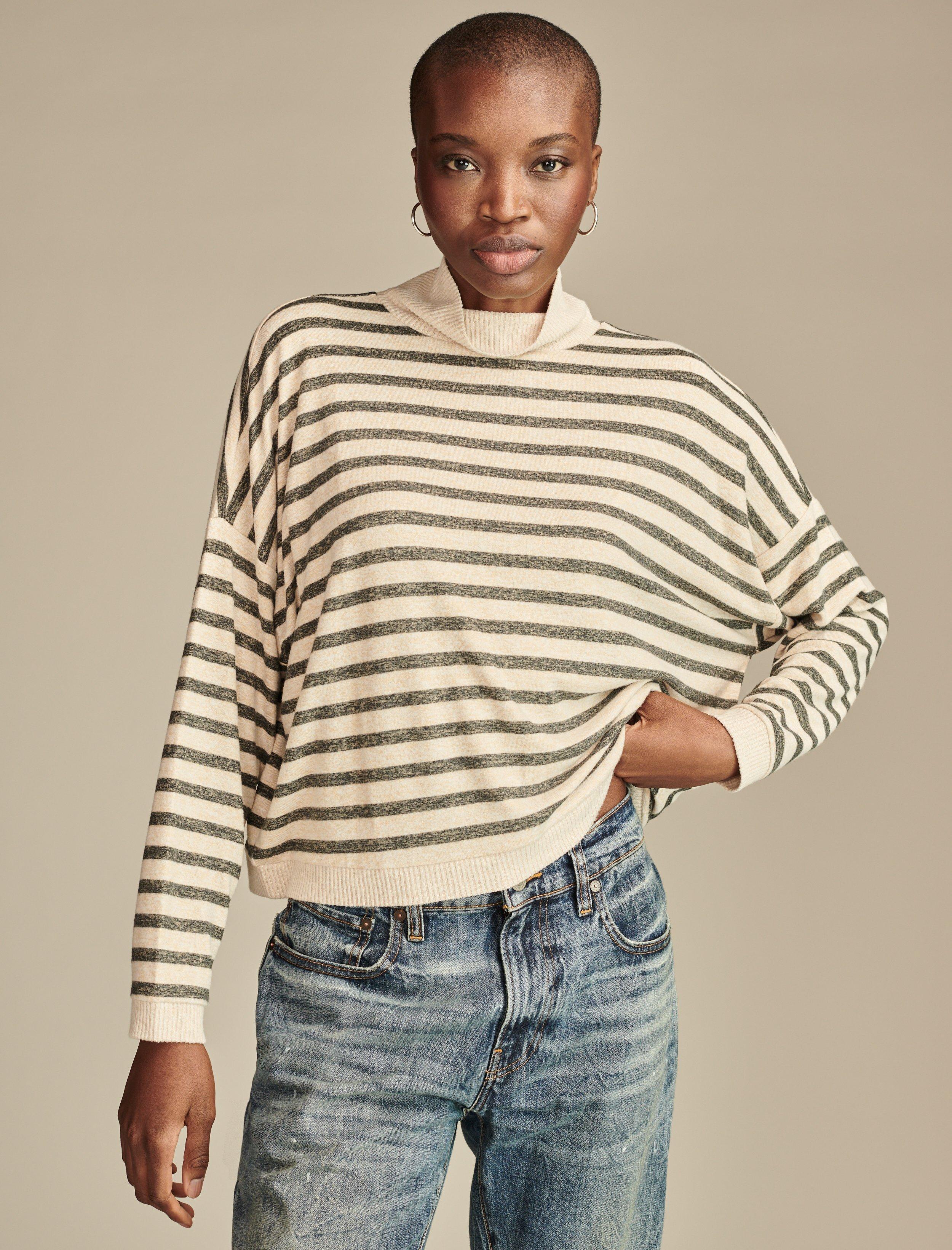 Cloud Stripe Mock Neck Top