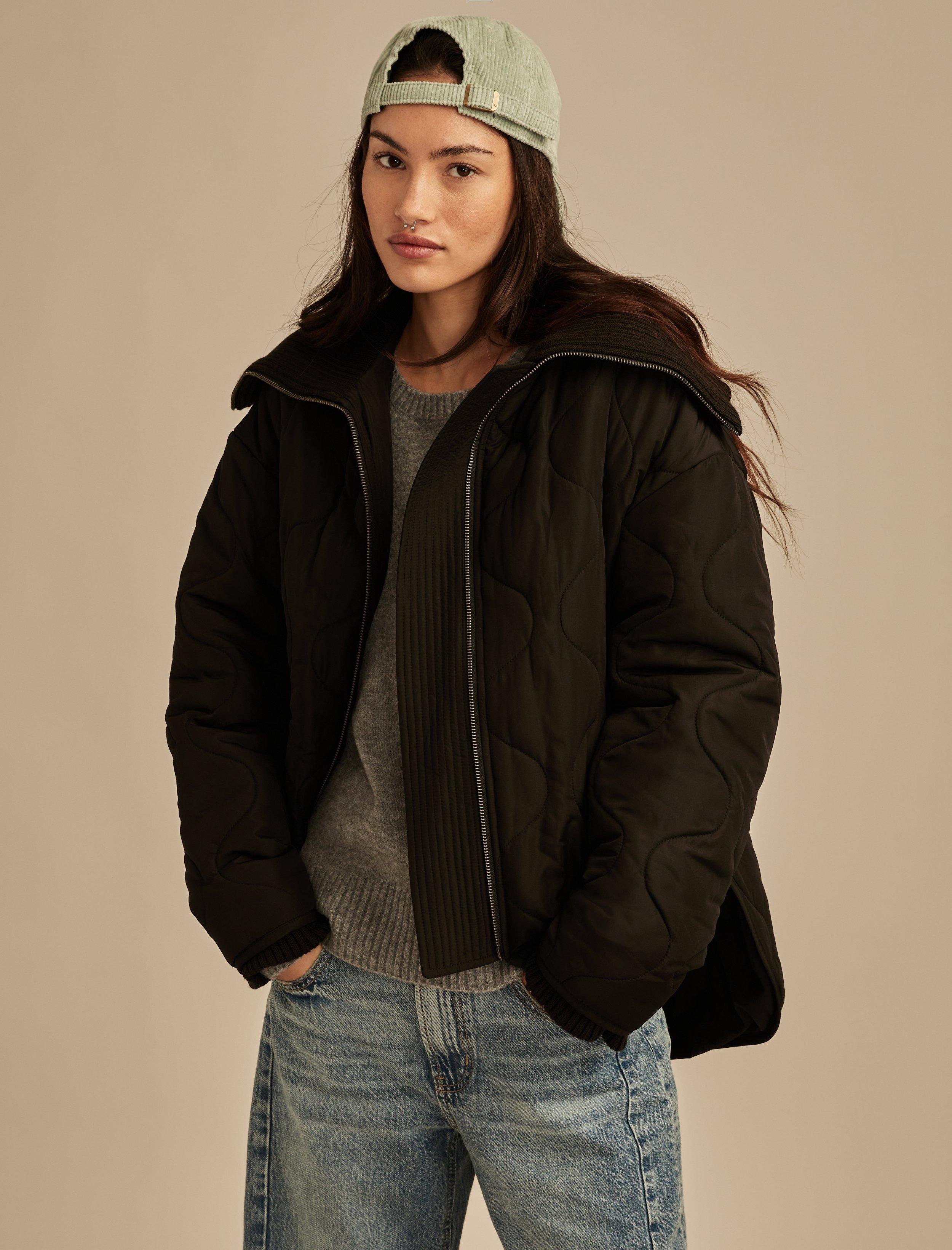 QUILTED JACKET WITH RIBBED COLLAR