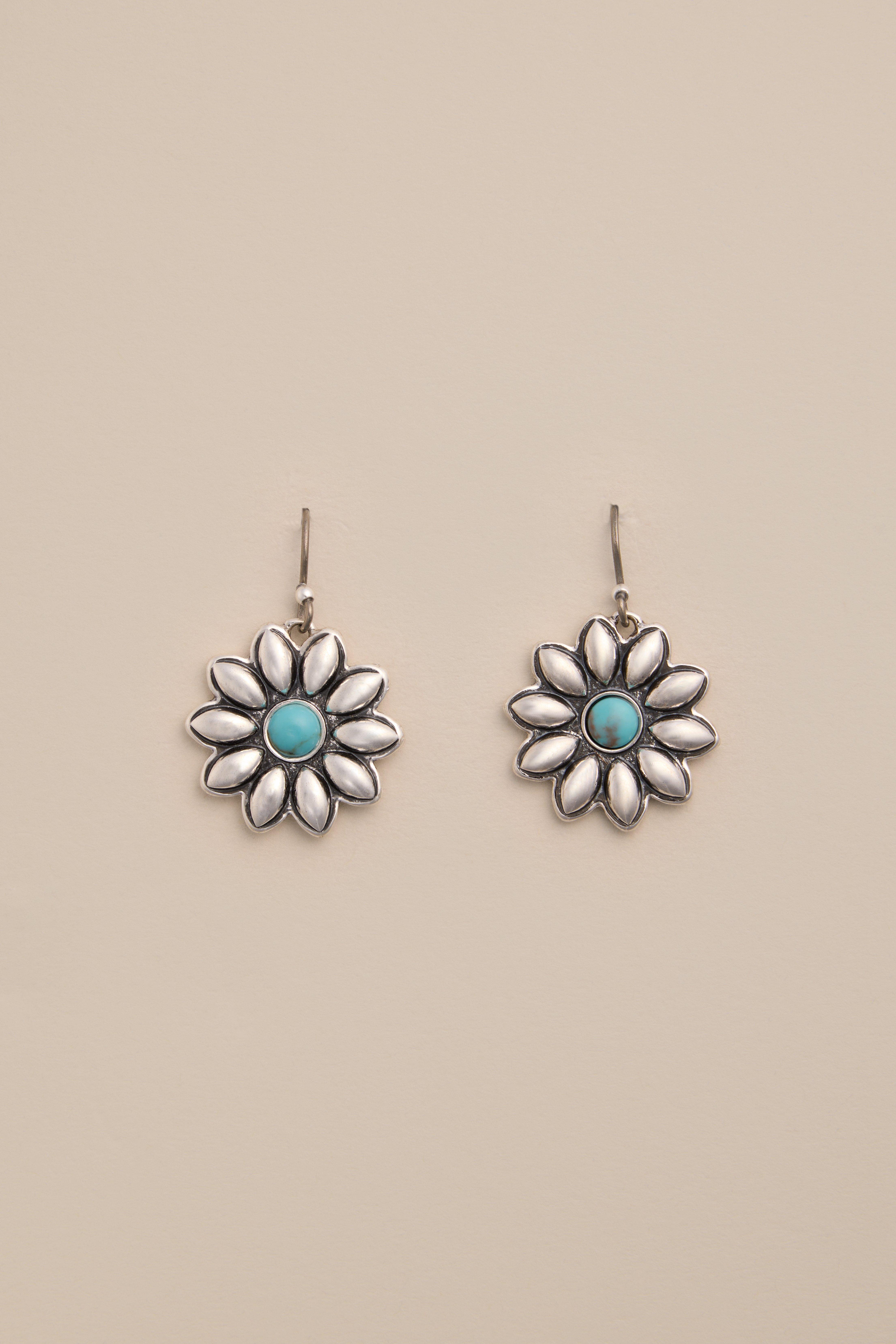 TURQ DAISY DROP EARRINGS