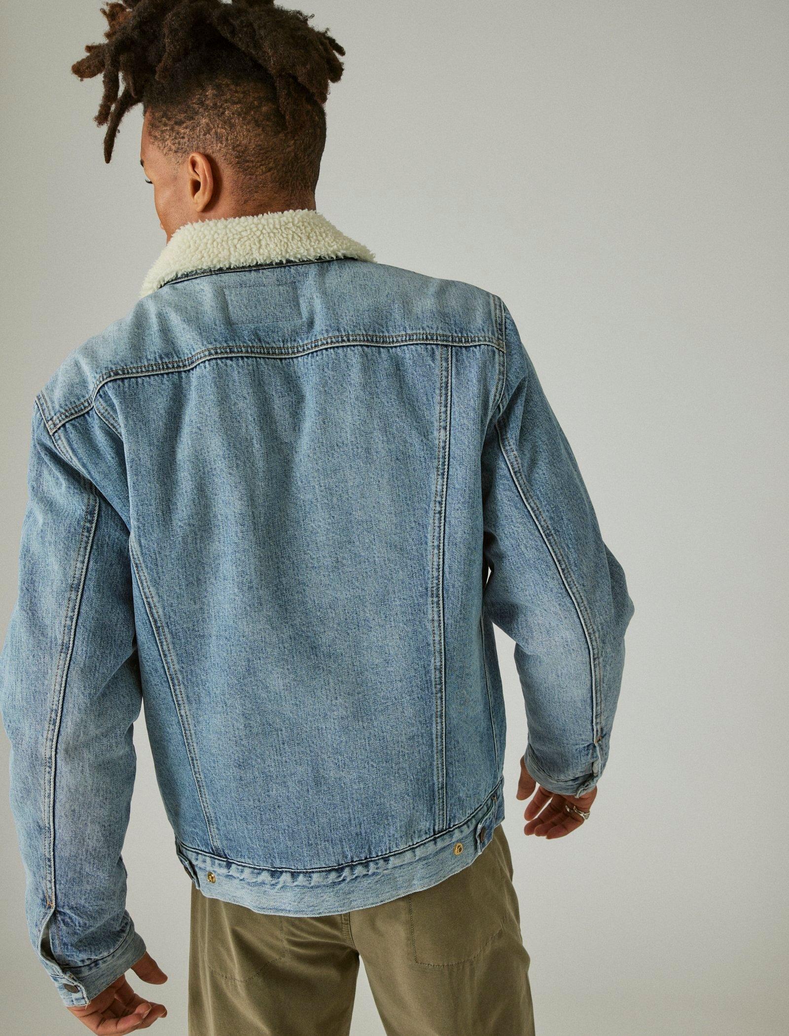 faux shearling & denim trucker jacket