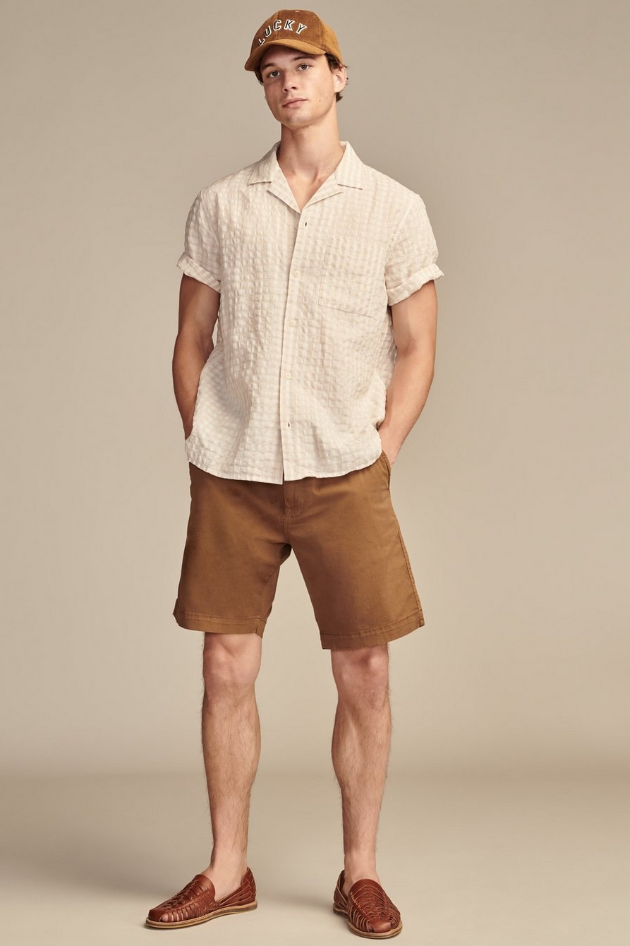 Lucky Brand Mens Linen Shorts Drawstring Khaki Tan Summer Mens Size 38 x 9.5
