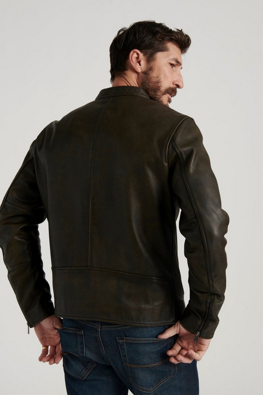 Lucky Brand Triumph Tiger Bonneville Leather Jacket in Black for