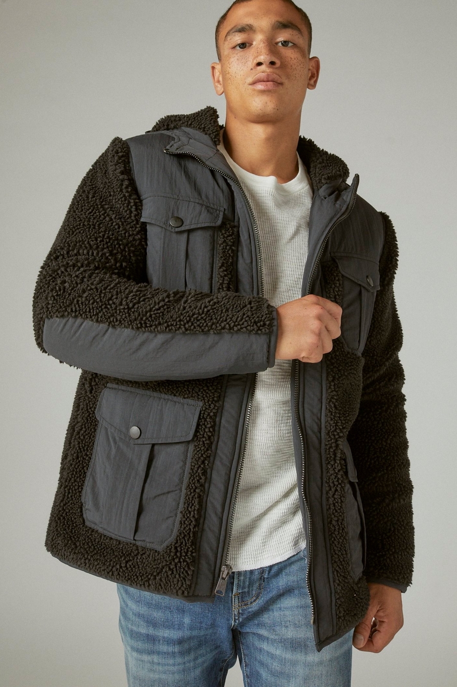 HOODED FAUX SHEARLING JACKET, image 1