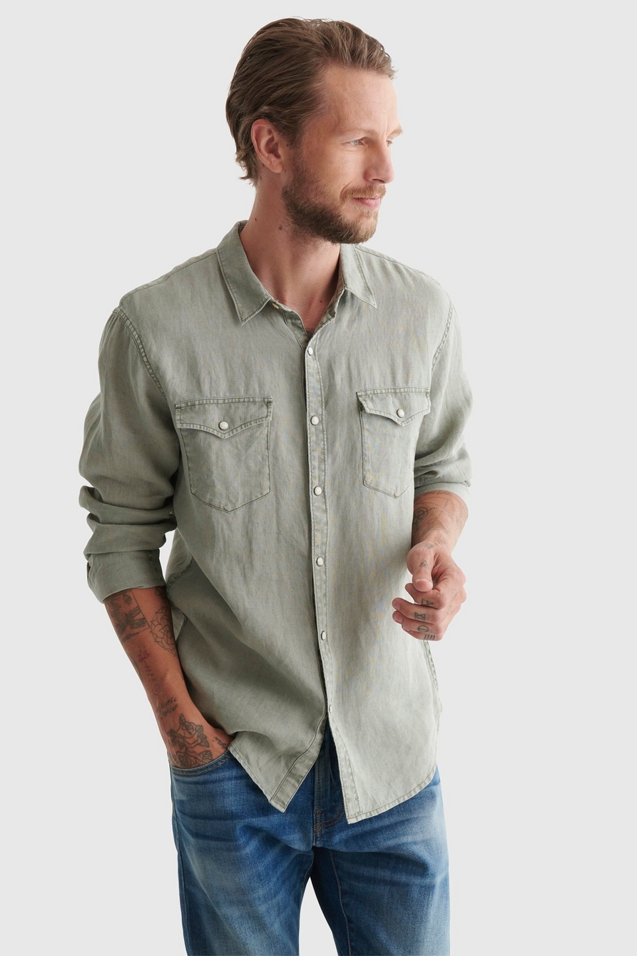 Lucky Brand Solid Linen Long Sleeve Western Shirt - Men's Clothing