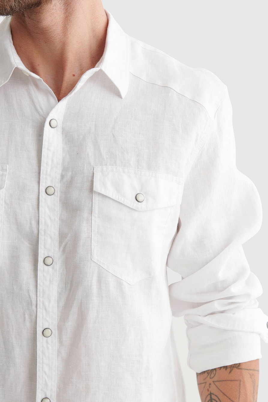 Lucky Brand Men's solid white Linen Blend western pearl snap shirt