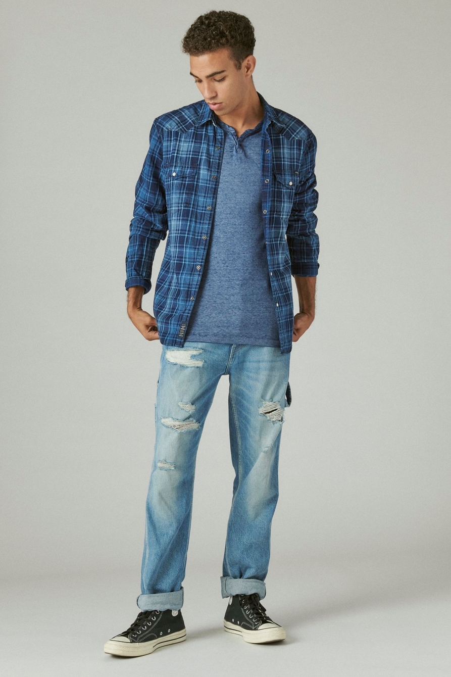 Lucky Brand Men's Long Sleeve Plaid Indigo Western Shirt, Indigo Plaid,  3X-Large : : Clothing, Shoes & Accessories