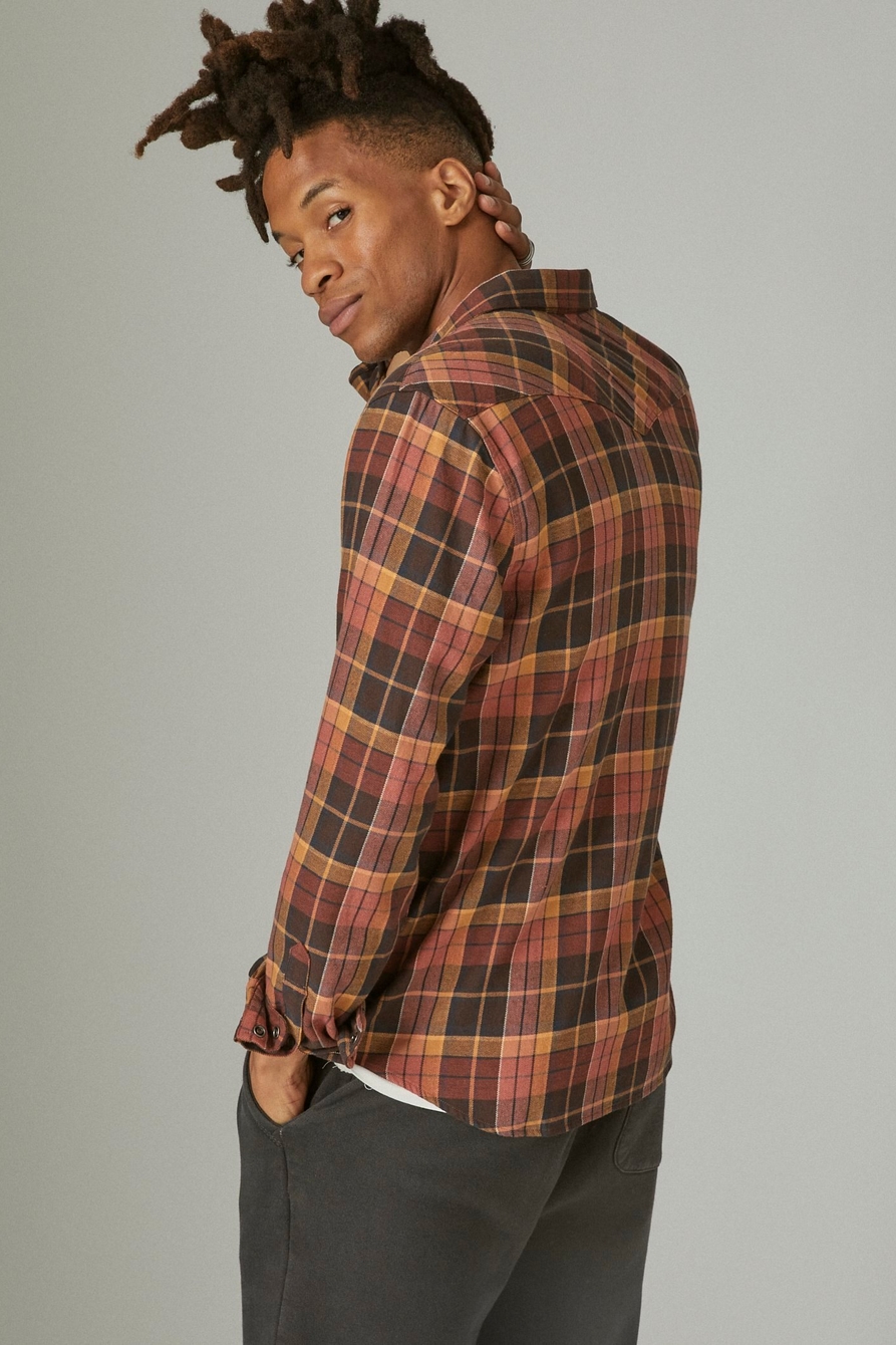 Lucky Brand Plaid Cotton Stretch Flannel Snap-up Western Shirt In Brown/  Red
