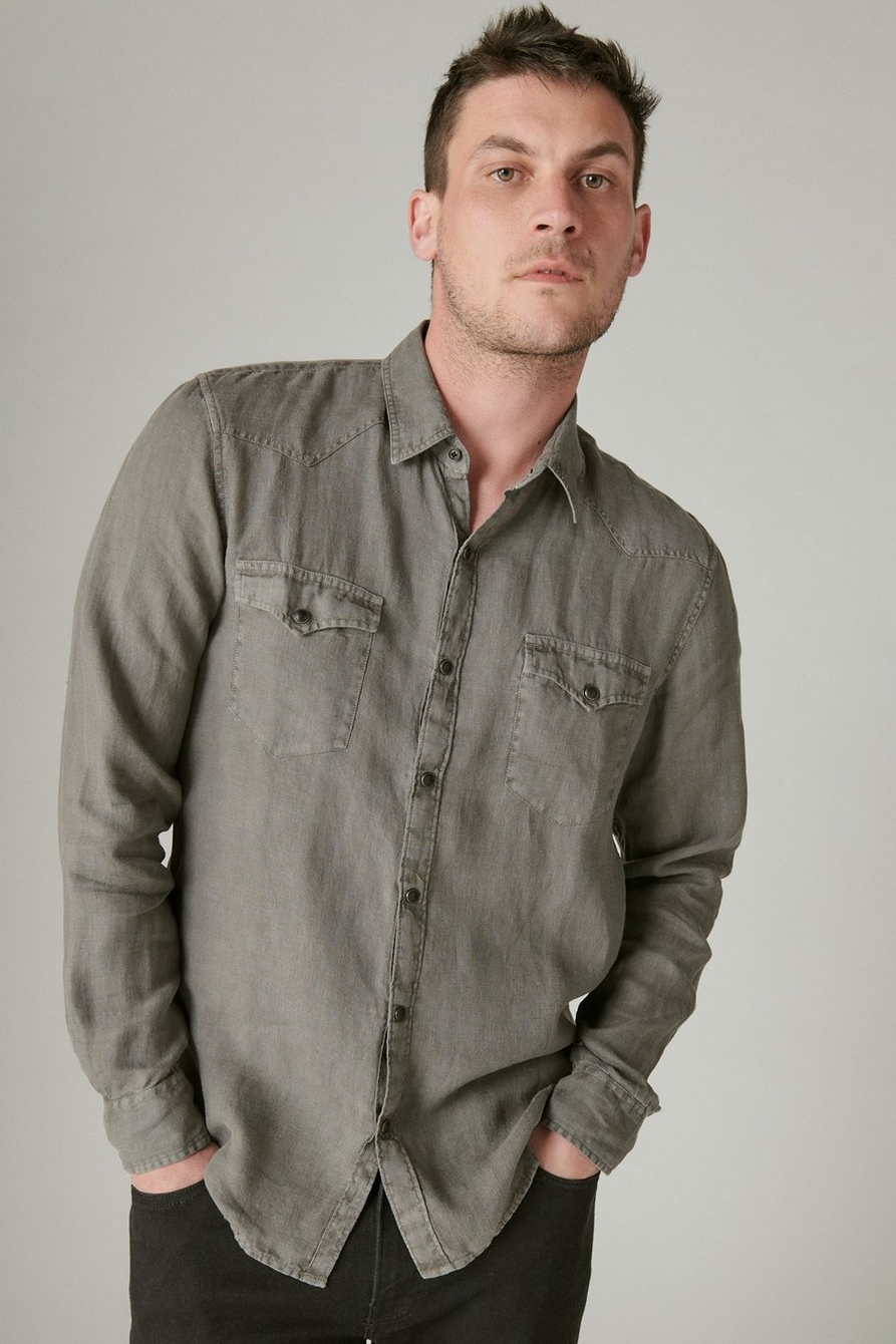 Lucky Brand Mens Long Sleeve Solid Linen Western Shirt : :  Clothing, Shoes & Accessories