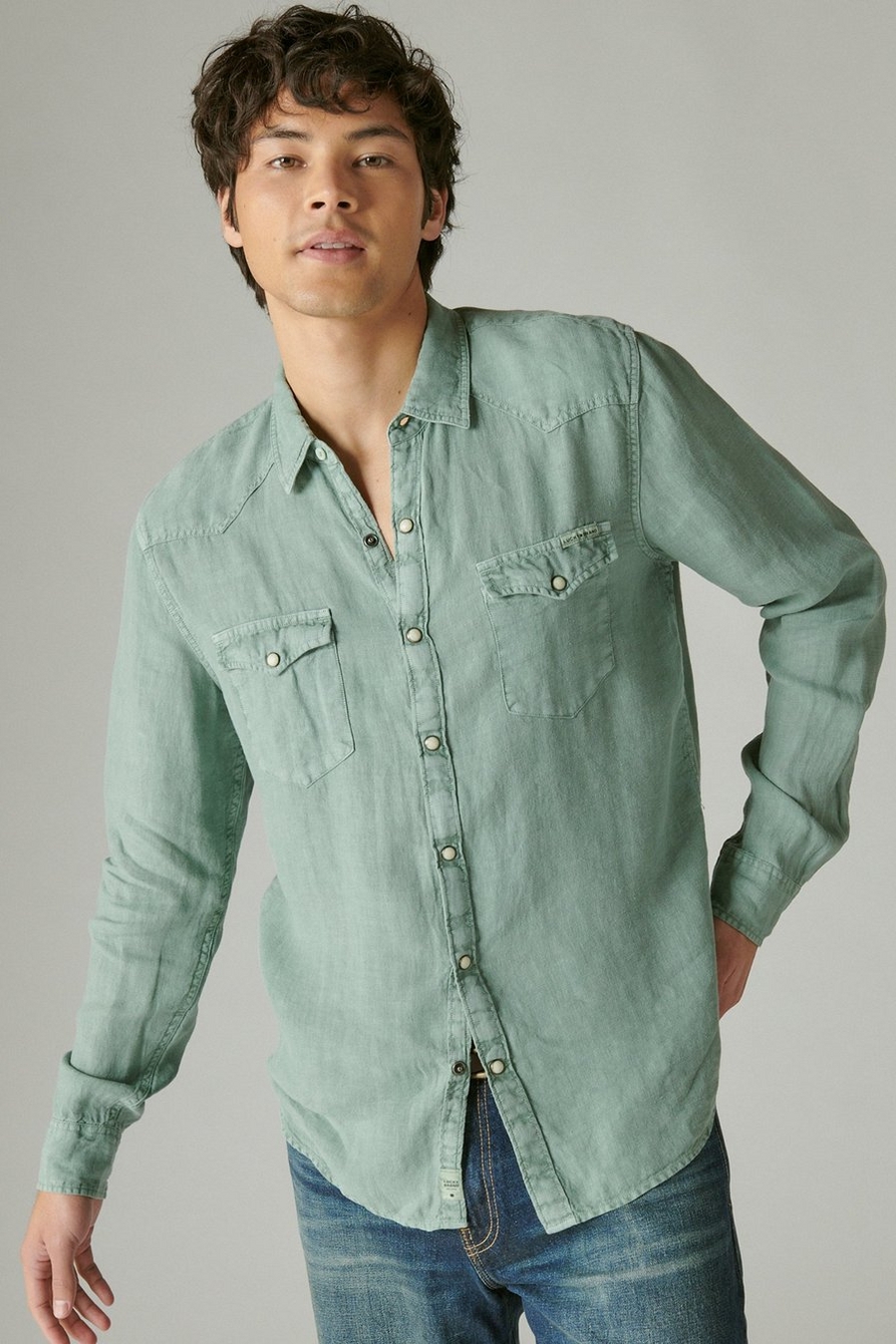  Lucky Brand Men's Long Sleeve Solid Linen Western Shirt, True  Navy : Clothing, Shoes & Jewelry