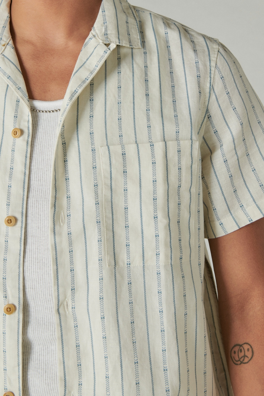 Lucky Brand Stripe Short Sleeve Linen & Cotton Button-Up Camp Shirt