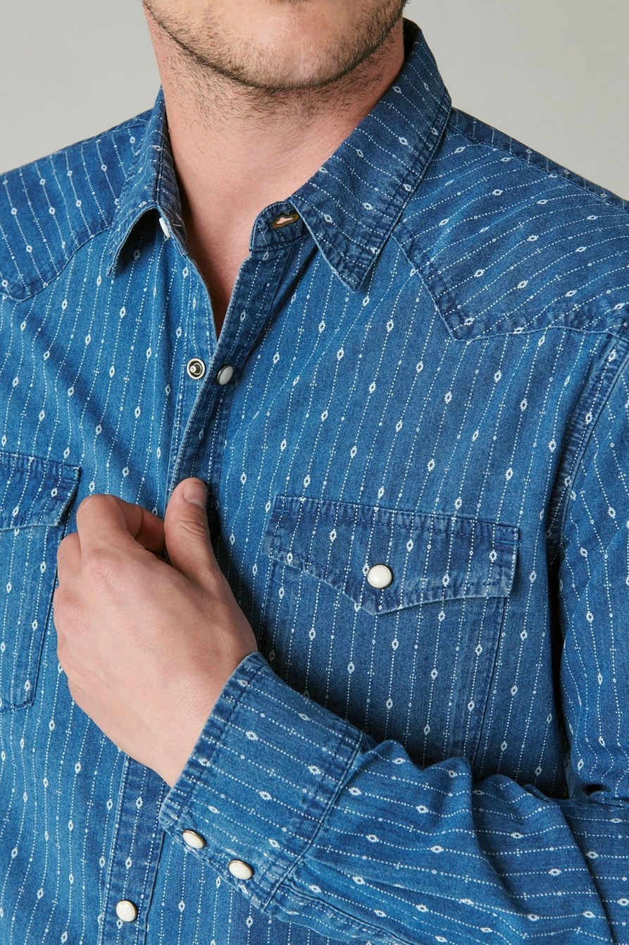 Lucky Brand True Indigo Long Sleeve Henley Shirt Mens M Blue Striped Cotton