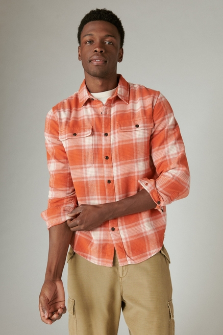 Lucky Brand Men's Long Sleeve Plaid Workwear Cloud Soft Flannel Shirt, Red  Plaid, Medium