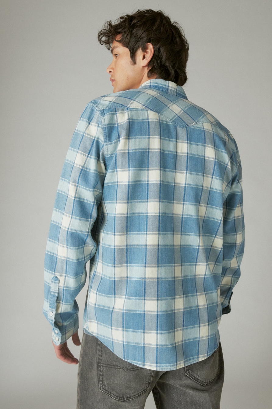 Lucky Brand True Indigo Men Size XL Checked Snapped Long Sleeve Western  Shirt