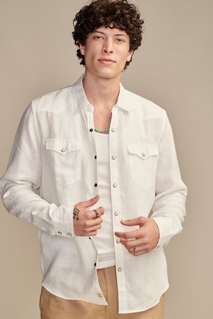 Lucky Brand Men's Short Sleeve Linen Button Up Shirt - Dark Pink